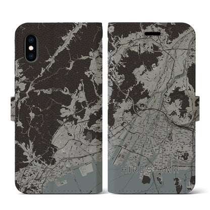 【広島（広島県）】地図柄iPhoneケース（手帳タイプ）モノトーン・iPhone XS / X 用