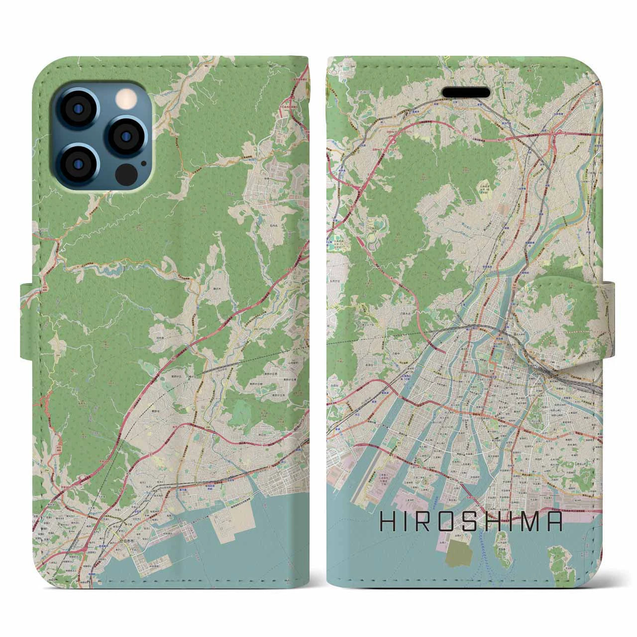 【広島（広島県）】地図柄iPhoneケース（手帳タイプ）