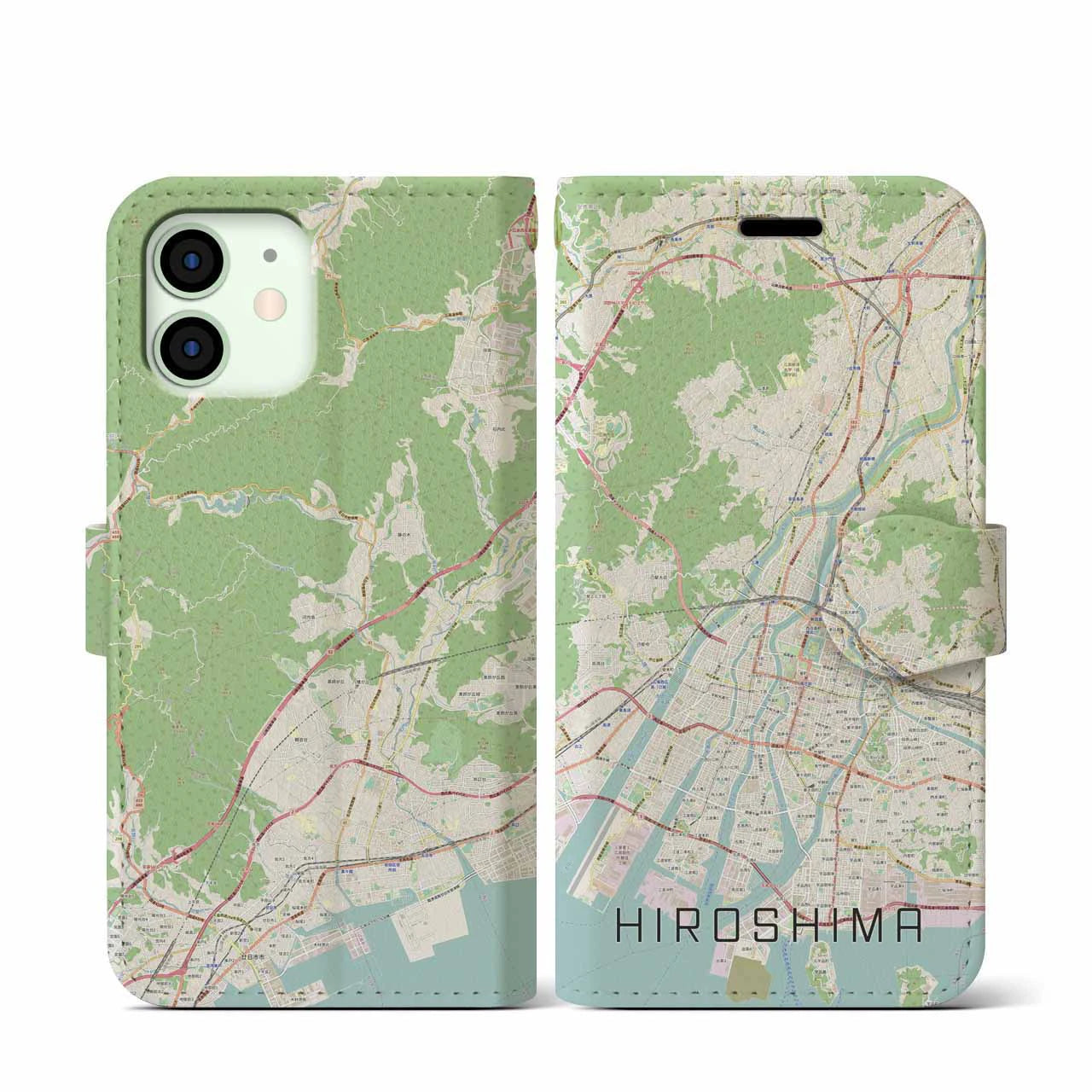 【広島（広島県）】地図柄iPhoneケース（手帳タイプ）