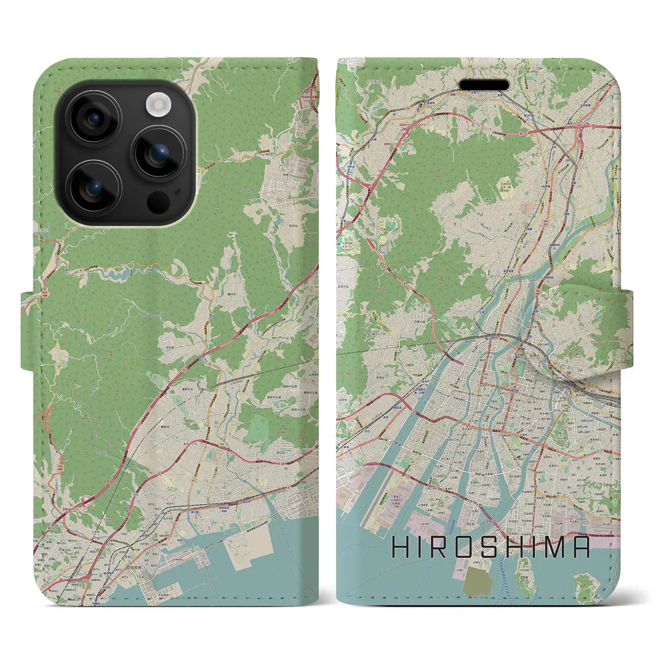 【広島（広島県）】地図柄iPhoneケース（手帳タイプ）ナチュラル・iPhone 16 用