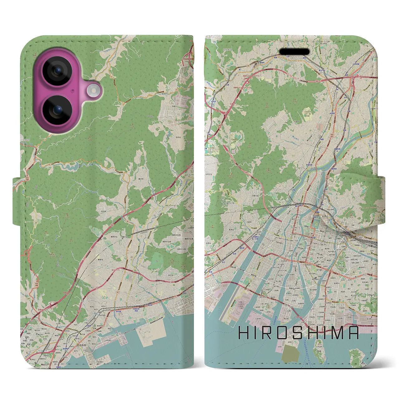 【広島（広島県）】地図柄iPhoneケース（手帳タイプ）ナチュラル・iPhone 16 Pro 用