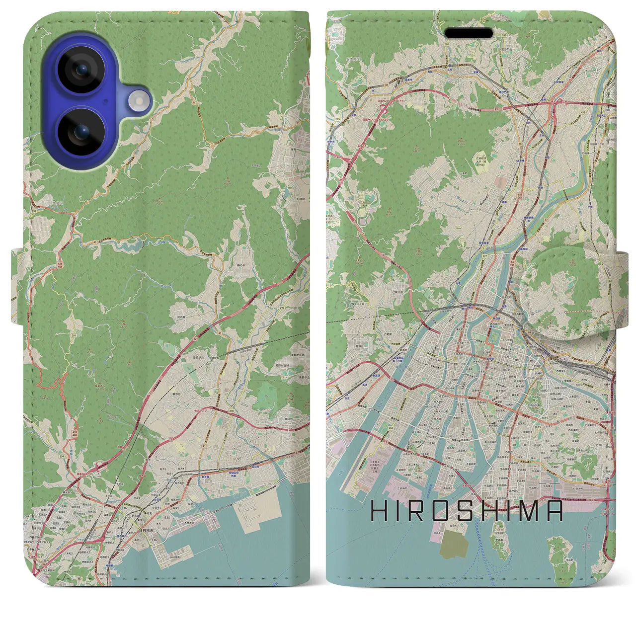 【広島（広島県）】地図柄iPhoneケース（手帳タイプ）ナチュラル・iPhone 16 Pro Max 用