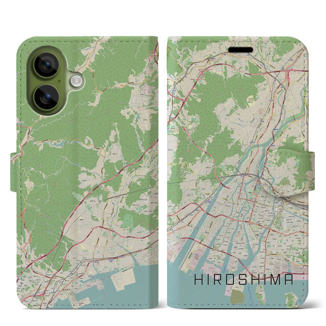 【広島（広島県）】地図柄iPhoneケース（手帳タイプ）