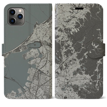【久山（福岡県）】地図柄iPhoneケース（手帳タイプ）モノトーン・iPhone 11 Pro Max 用