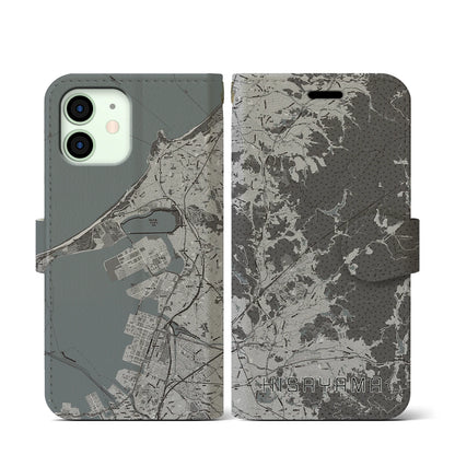 【久山（福岡県）】地図柄iPhoneケース（手帳タイプ）モノトーン・iPhone 12 mini 用