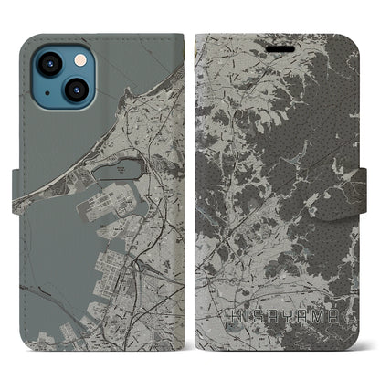 【久山（福岡県）】地図柄iPhoneケース（手帳タイプ）モノトーン・iPhone 13 用