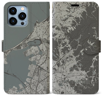 【久山（福岡県）】地図柄iPhoneケース（手帳タイプ）モノトーン・iPhone 13 Pro Max 用
