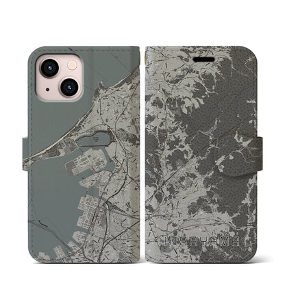 【久山（福岡県）】地図柄iPhoneケース（手帳タイプ）モノトーン・iPhone 13 mini 用