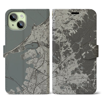 【久山（福岡県）】地図柄iPhoneケース（手帳タイプ）モノトーン・iPhone 15 用