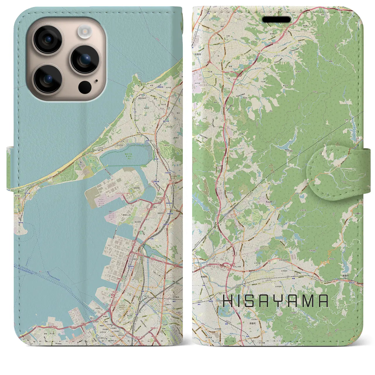 【久山（福岡県）】地図柄iPhoneケース（手帳タイプ）ナチュラル・iPhone 16 Plus 用