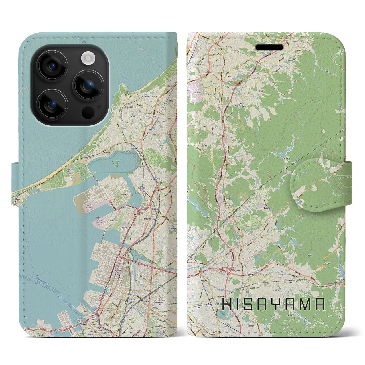 【久山（福岡県）】地図柄iPhoneケース（手帳タイプ）ナチュラル・iPhone 16 用