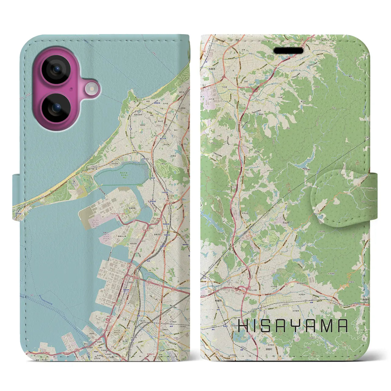 【久山（福岡県）】地図柄iPhoneケース（手帳タイプ）ナチュラル・iPhone 16 Pro 用