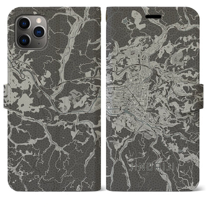 【日田2（大分県）】地図柄iPhoneケース（手帳タイプ）モノトーン・iPhone 11 Pro Max 用