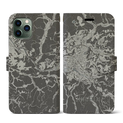 【日田2（大分県）】地図柄iPhoneケース（手帳タイプ）モノトーン・iPhone 11 Pro 用