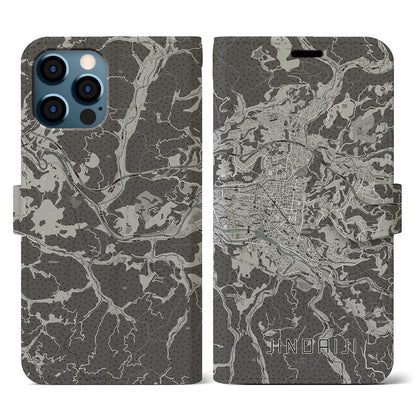 【日田2（大分県）】地図柄iPhoneケース（手帳タイプ）モノトーン・iPhone 12 / 12 Pro 用