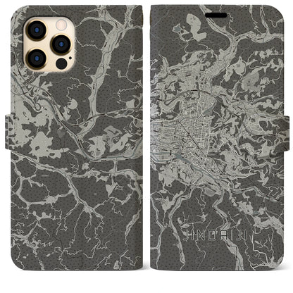 【日田2（大分県）】地図柄iPhoneケース（手帳タイプ）モノトーン・iPhone 12 Pro Max 用