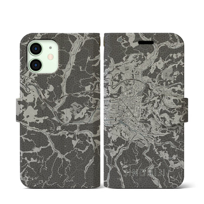 【日田2（大分県）】地図柄iPhoneケース（手帳タイプ）モノトーン・iPhone 12 mini 用