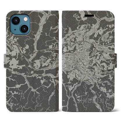 【日田2（大分県）】地図柄iPhoneケース（手帳タイプ）モノトーン・iPhone 13 用