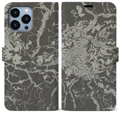 【日田2（大分県）】地図柄iPhoneケース（手帳タイプ）モノトーン・iPhone 13 Pro Max 用