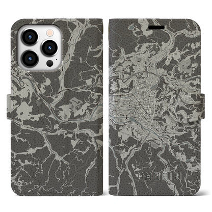 【日田2（大分県）】地図柄iPhoneケース（手帳タイプ）モノトーン・iPhone 13 Pro 用