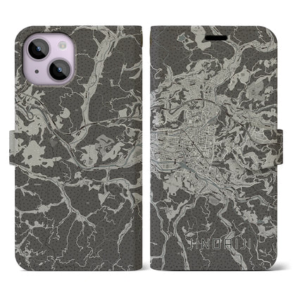 【日田2（大分県）】地図柄iPhoneケース（手帳タイプ）モノトーン・iPhone 14 用