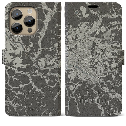 【日田2（大分県）】地図柄iPhoneケース（手帳タイプ）モノトーン・iPhone 14 Pro Max 用