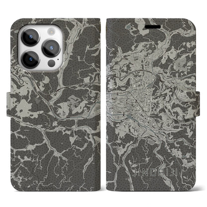 【日田2（大分県）】地図柄iPhoneケース（手帳タイプ）モノトーン・iPhone 14 Pro 用