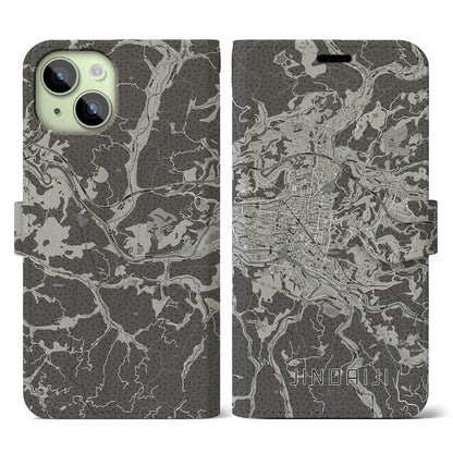 【日田2（大分県）】地図柄iPhoneケース（手帳タイプ）モノトーン・iPhone 15 用