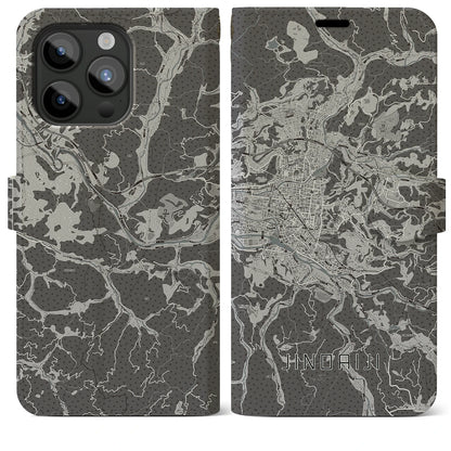 【日田2（大分県）】地図柄iPhoneケース（手帳タイプ）モノトーン・iPhone 15 Pro Max 用