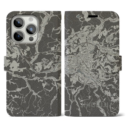 【日田2（大分県）】地図柄iPhoneケース（手帳タイプ）モノトーン・iPhone 15 Pro 用