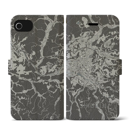 【日田2（大分県）】地図柄iPhoneケース（手帳タイプ）モノトーン・iPhone SE（第3 / 第2世代） / 8 / 7 / 6s / 6 用