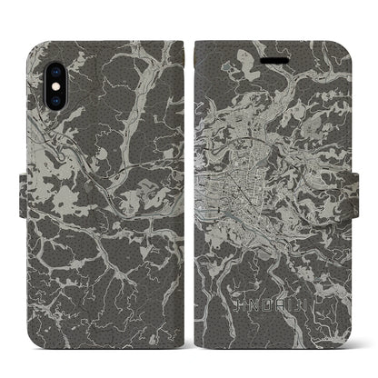 【日田2（大分県）】地図柄iPhoneケース（手帳タイプ）モノトーン・iPhone XS / X 用