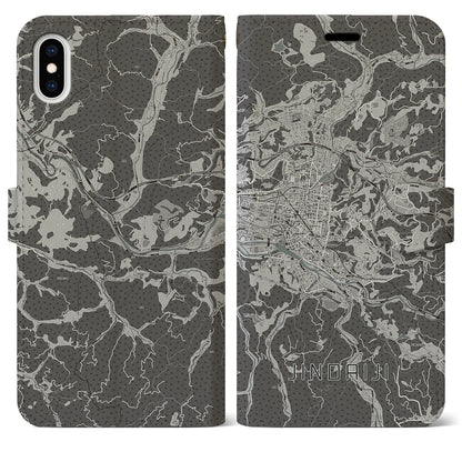 【日田2（大分県）】地図柄iPhoneケース（手帳タイプ）モノトーン・iPhone XS Max 用