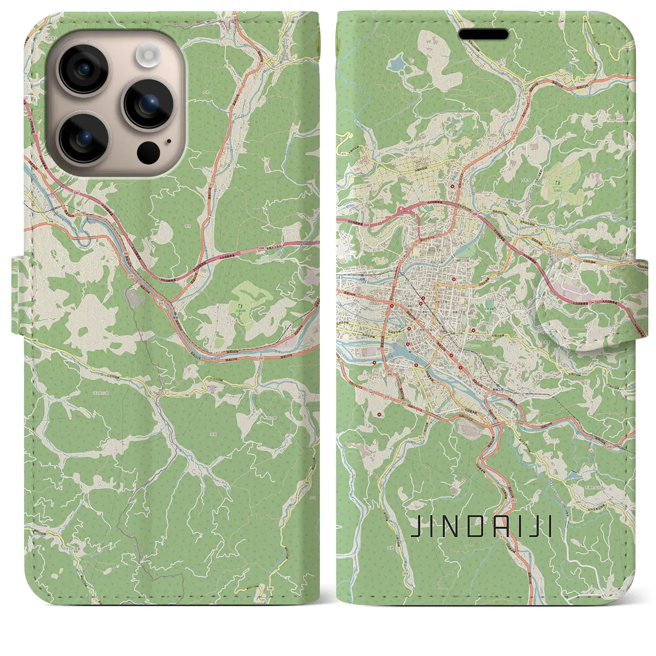 【日田2（大分県）】地図柄iPhoneケース（手帳タイプ）ナチュラル・iPhone 16 Plus 用