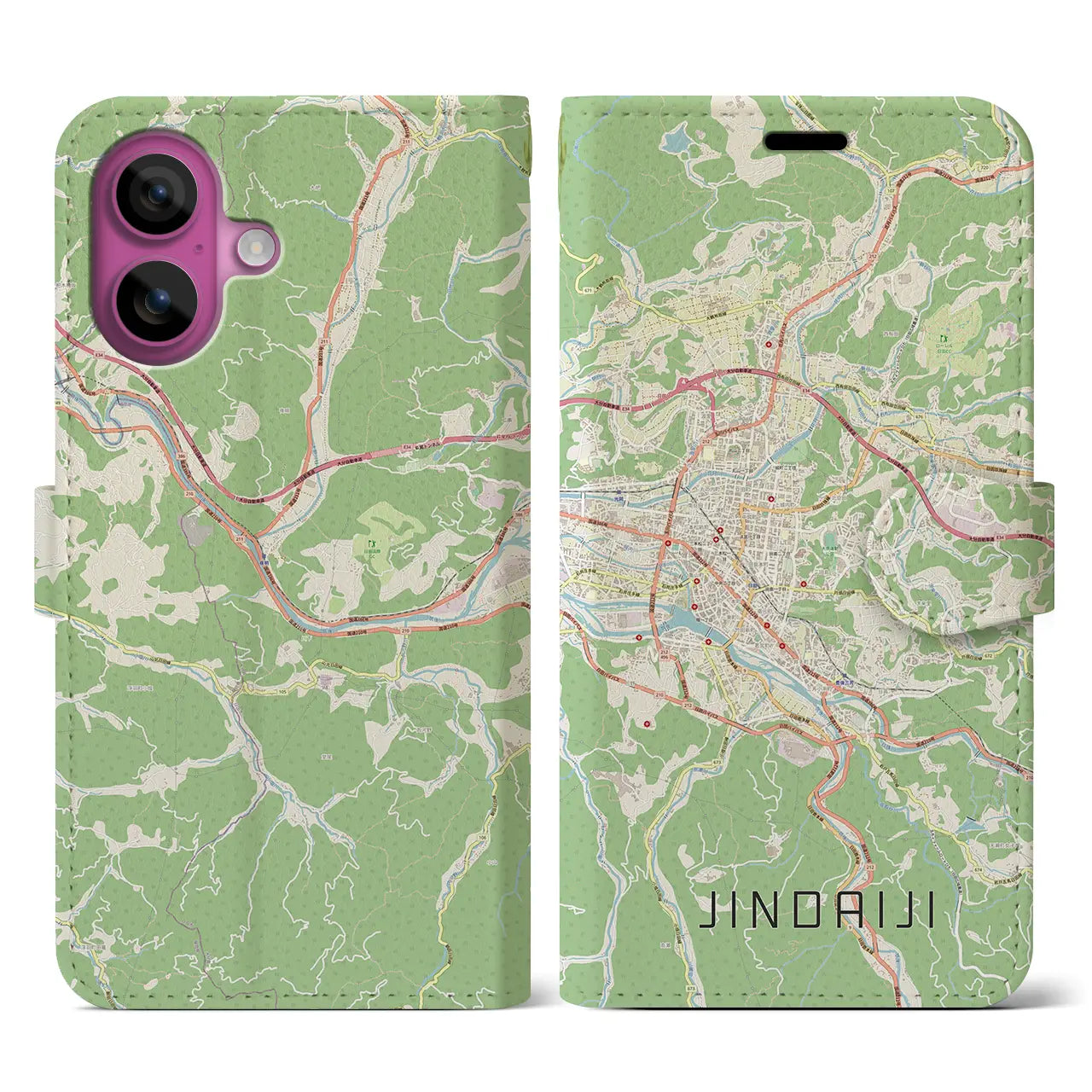 【日田2（大分県）】地図柄iPhoneケース（手帳タイプ）ナチュラル・iPhone 16 Pro 用