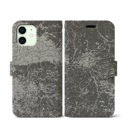 【日田（大分県）】地図柄iPhoneケース（手帳タイプ）モノトーン・iPhone 12 mini 用