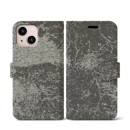 【日田（大分県）】地図柄iPhoneケース（手帳タイプ）モノトーン・iPhone 13 mini 用