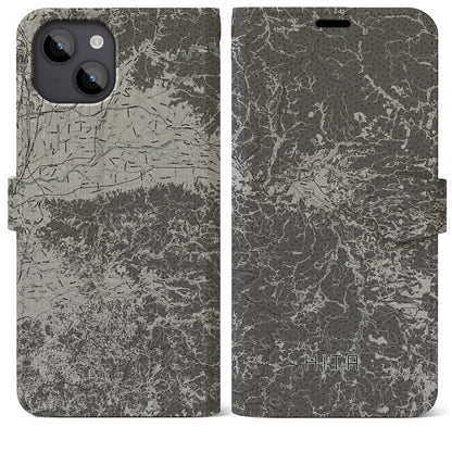 【日田（大分県）】地図柄iPhoneケース（手帳タイプ）モノトーン・iPhone 14 Plus 用