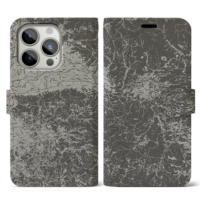 【日田（大分県）】地図柄iPhoneケース（手帳タイプ）モノトーン・iPhone 15 Pro 用