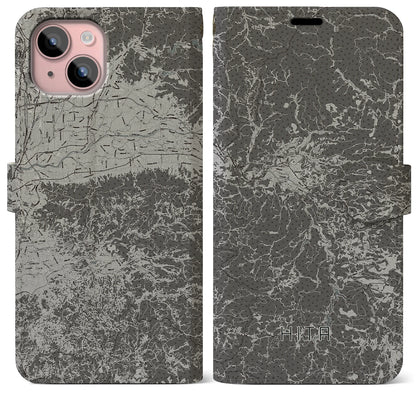 【日田（大分県）】地図柄iPhoneケース（手帳タイプ）モノトーン・iPhone 15 Plus 用