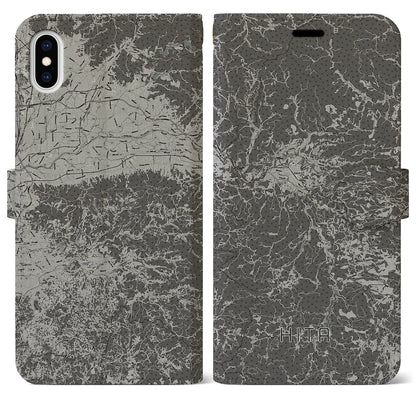 【日田（大分県）】地図柄iPhoneケース（手帳タイプ）モノトーン・iPhone XS Max 用