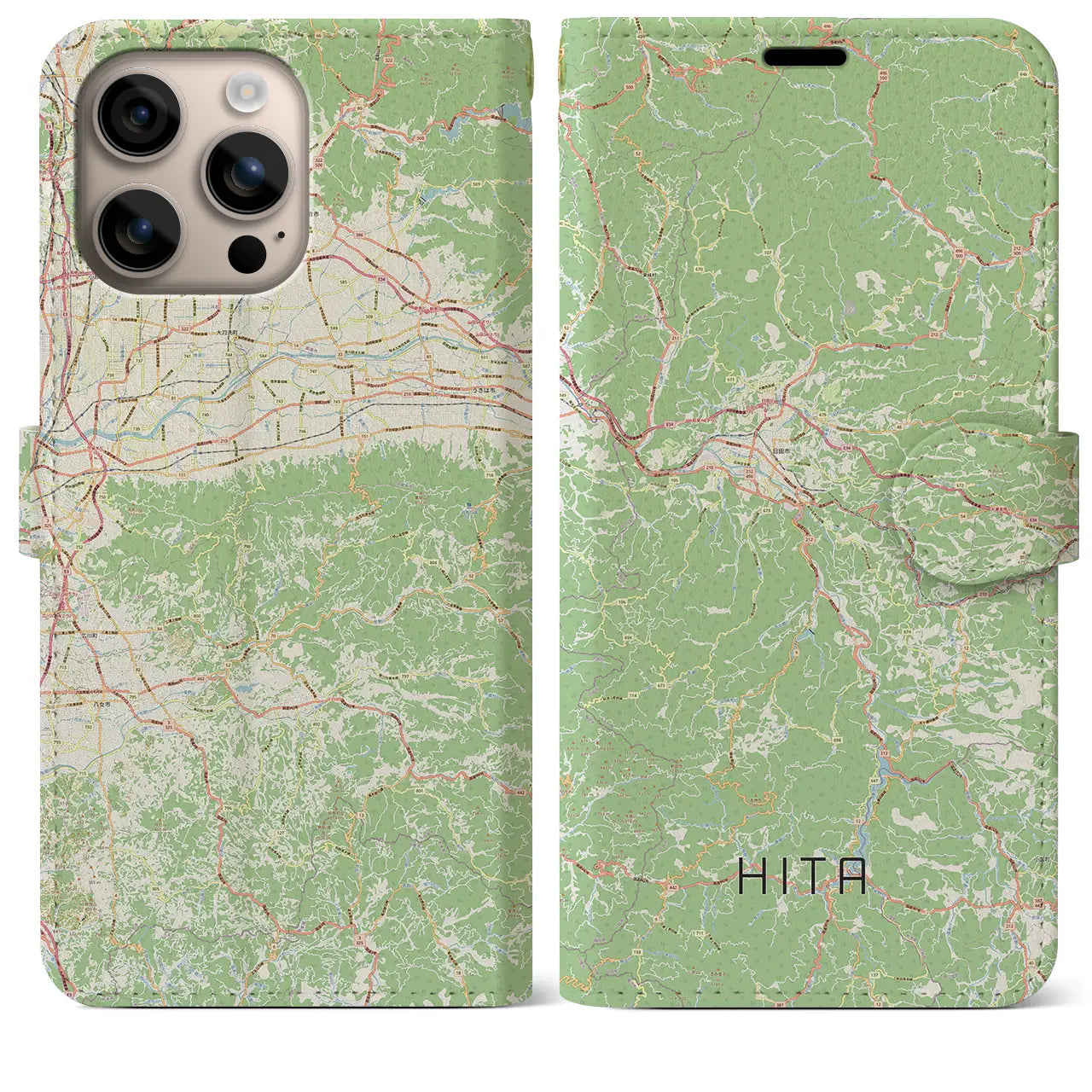 【日田（大分県）】地図柄iPhoneケース（手帳タイプ）ナチュラル・iPhone 16 Plus 用