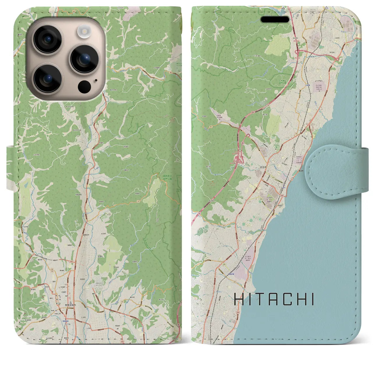 【日立（茨城県）】地図柄iPhoneケース（手帳タイプ）ナチュラル・iPhone 16 Plus 用