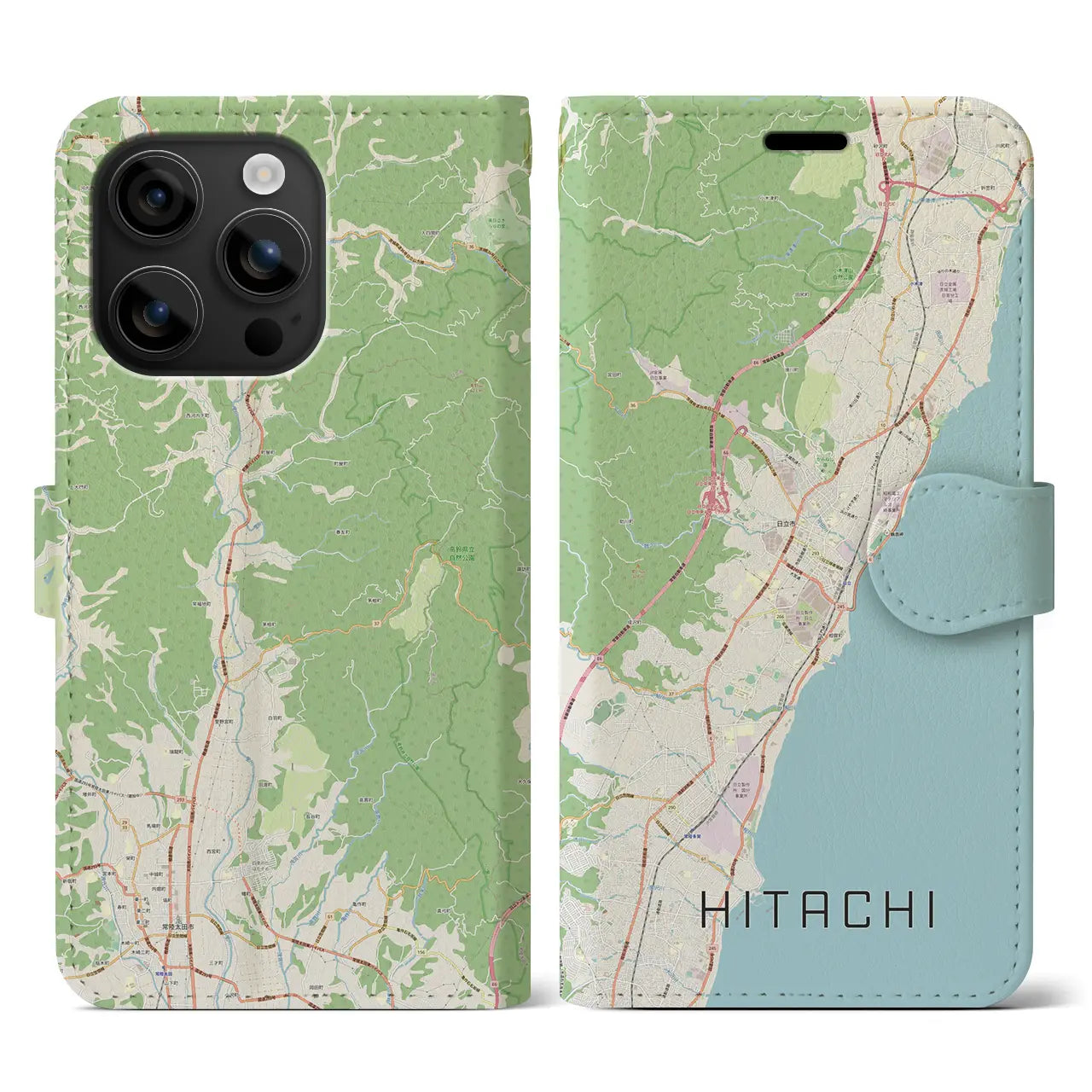 【日立（茨城県）】地図柄iPhoneケース（手帳タイプ）ナチュラル・iPhone 16 用