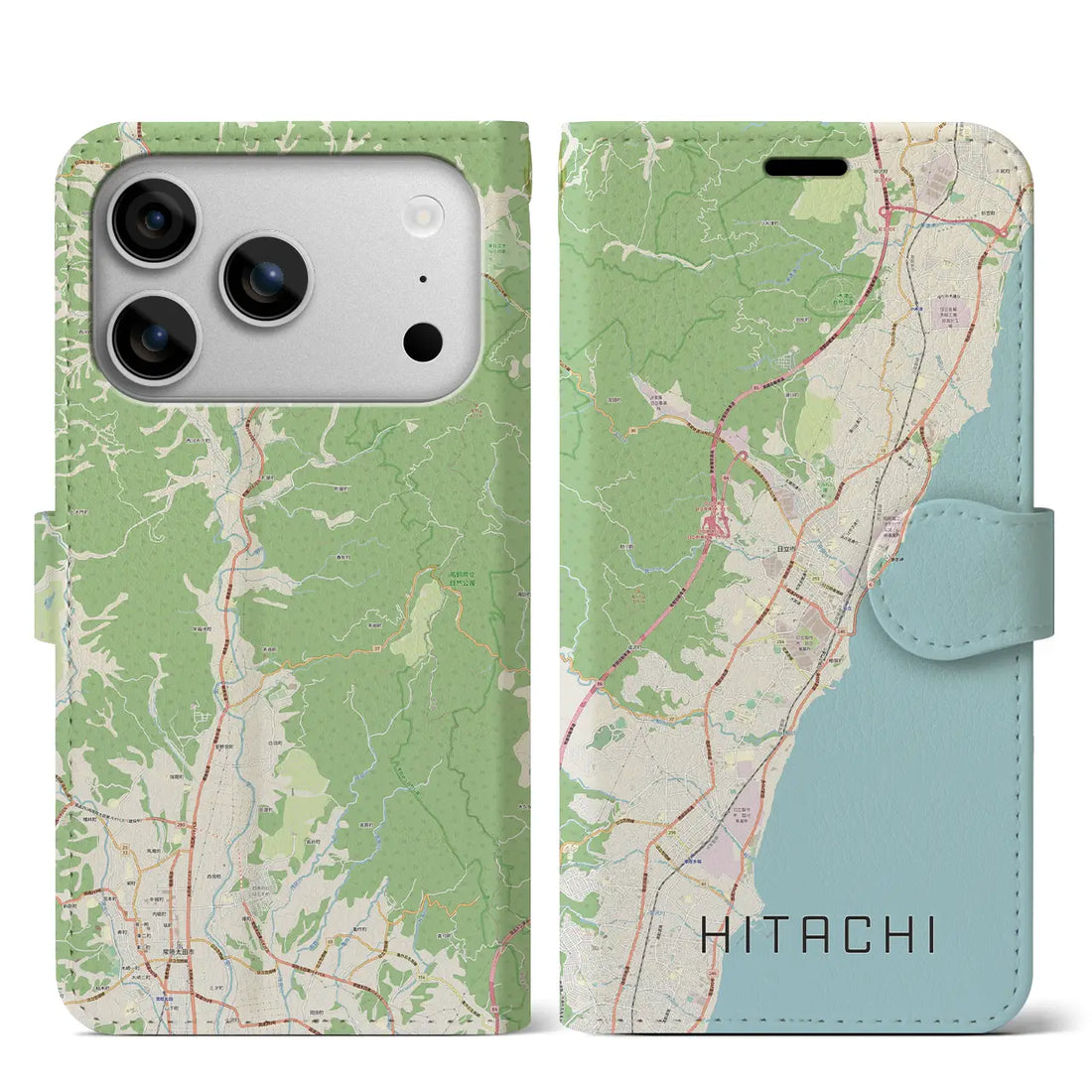 【日立（茨城県）】地図柄iPhoneケース（手帳タイプ）ナチュラル・iPhone 17 Pro Max 用