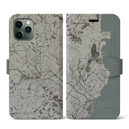 【ひたちなか（茨城県）】地図柄iPhoneケース（手帳タイプ）モノトーン・iPhone 11 Pro 用