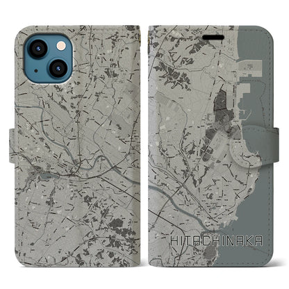【ひたちなか（茨城県）】地図柄iPhoneケース（手帳タイプ）モノトーン・iPhone 13 用