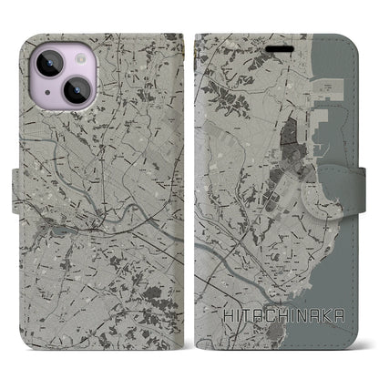 【ひたちなか（茨城県）】地図柄iPhoneケース（手帳タイプ）モノトーン・iPhone 14 用