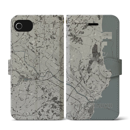 【ひたちなか（茨城県）】地図柄iPhoneケース（手帳タイプ）モノトーン・iPhone SE（第3 / 第2世代） / 8 / 7 / 6s / 6 用