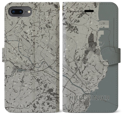 【ひたちなか（茨城県）】地図柄iPhoneケース（手帳タイプ）モノトーン・iPhone 8Plus /7Plus / 6sPlus / 6Plus 用